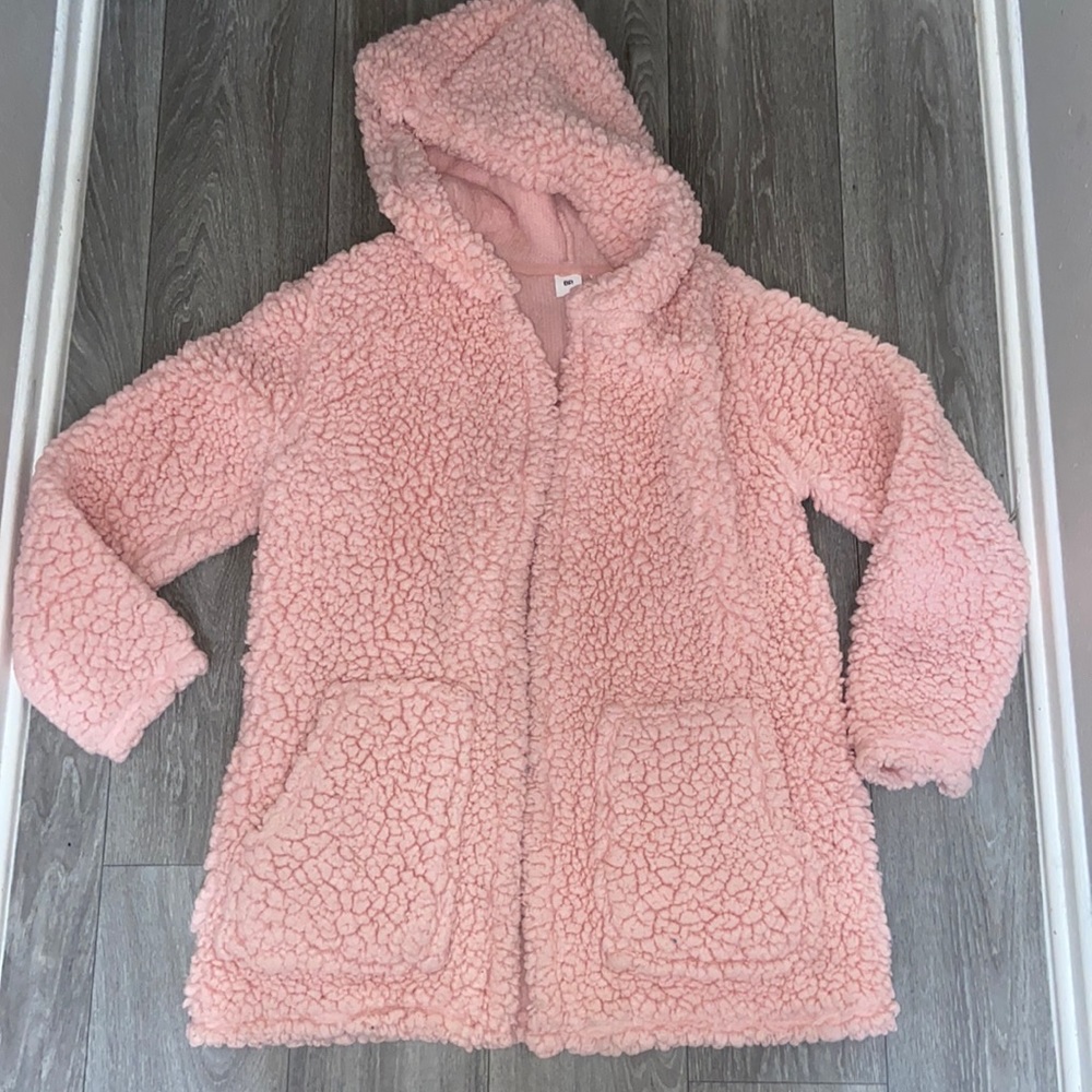 Pink fluffy sherpa coat